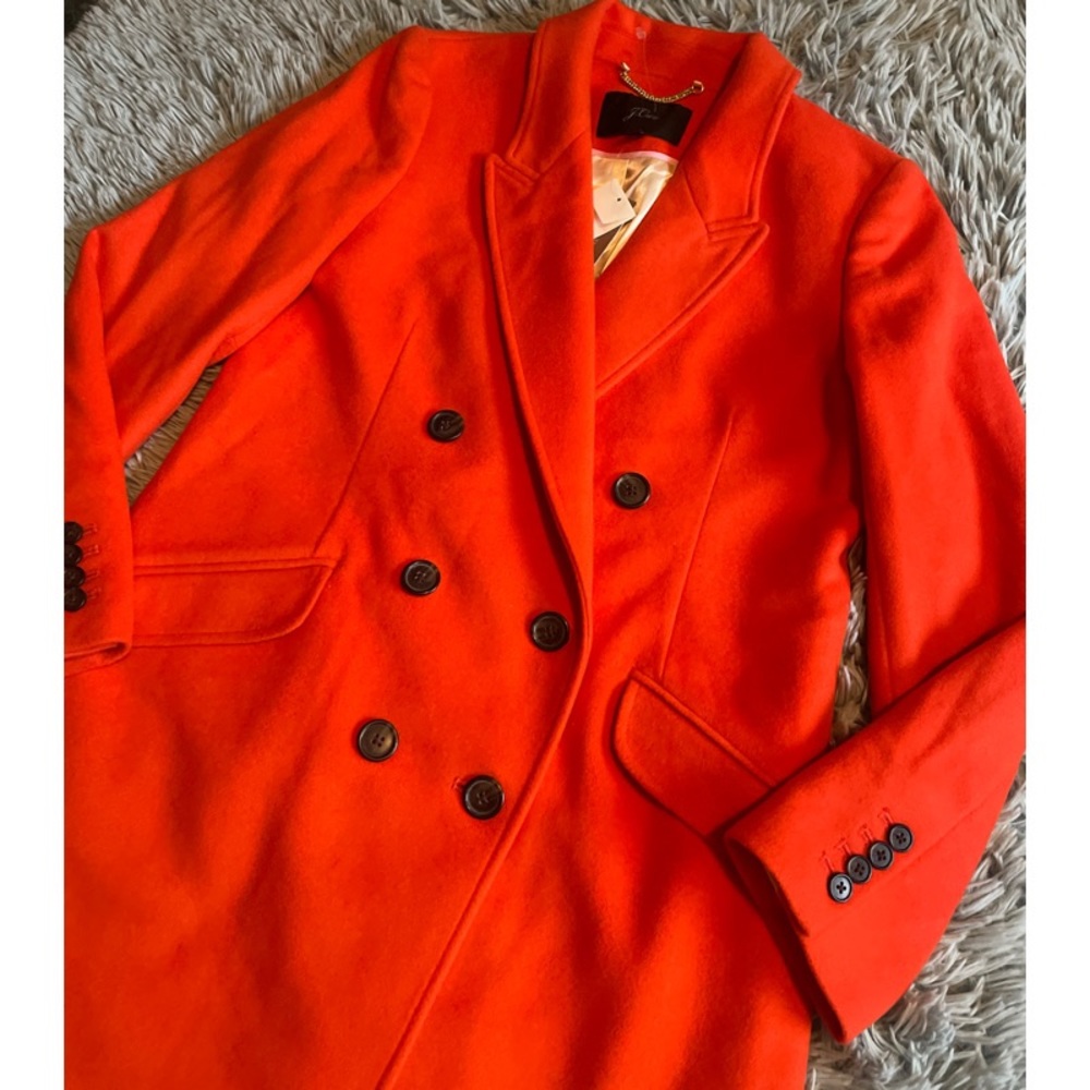 J. Crew Vibrant Orange Double-Breasted Wool Pea Coat - Picture 6 of 10
